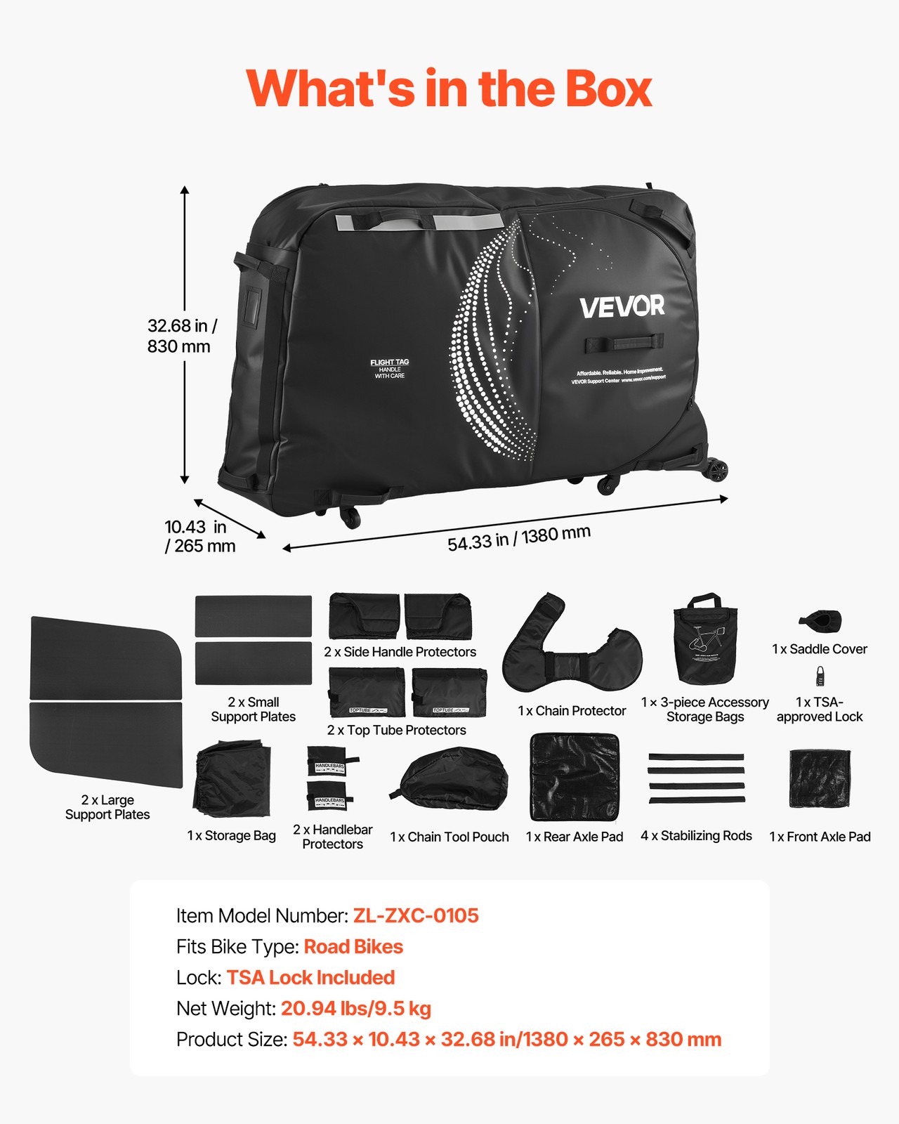 VEVOR Bike Travel Bag Max. Wheelbase 51 in 600D Bicycle Storage Carry Bag