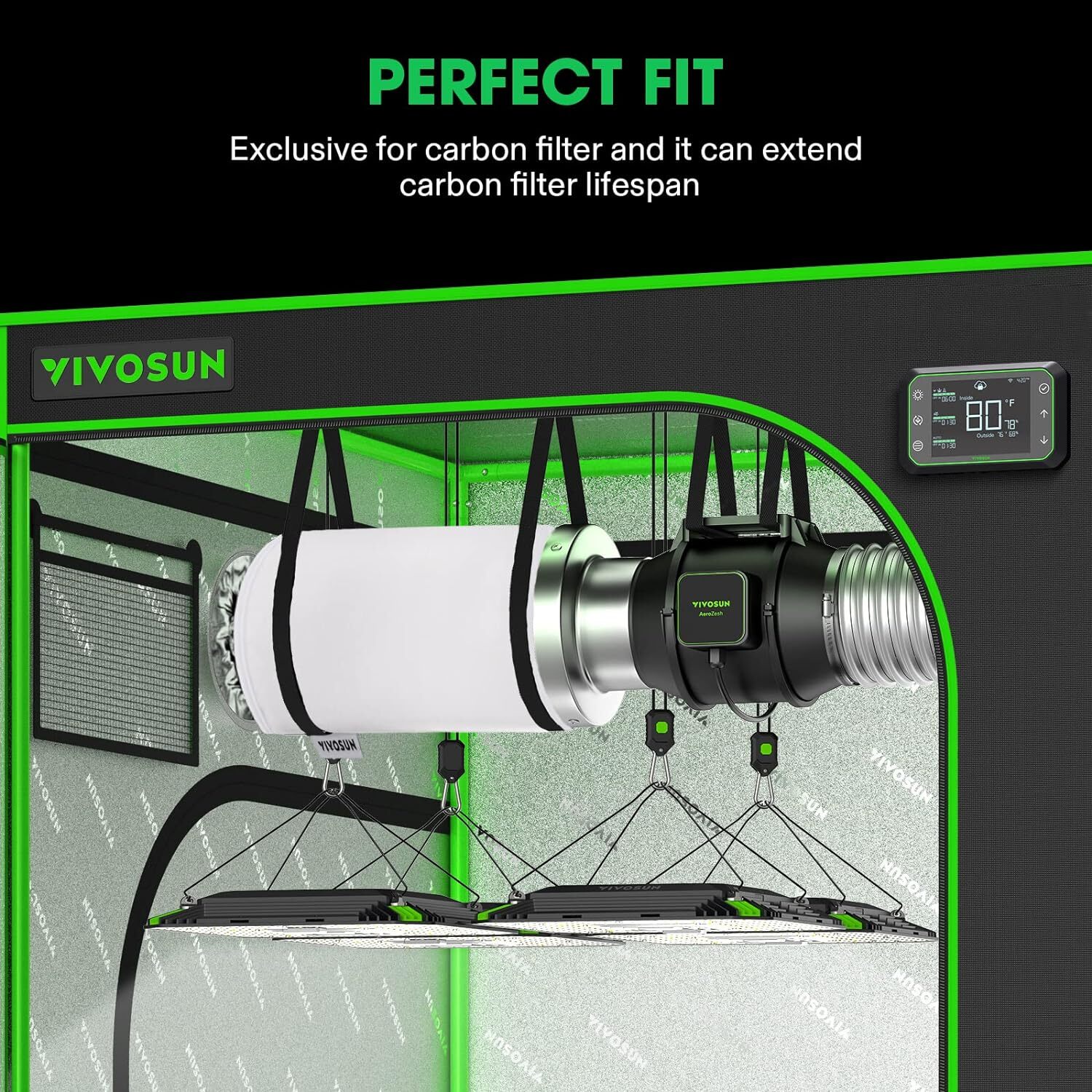 VIVOSUN 4"/6"/8" PP Cotton Prefilter for 4/6/8 inch Carbon Filter Black/White