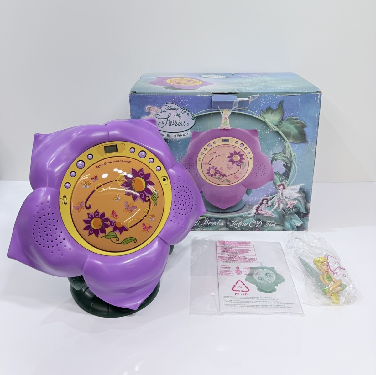 NEW OB 2009 Disney Fairies Tinker Bell & Friends Purple Flower CD Player Boombox