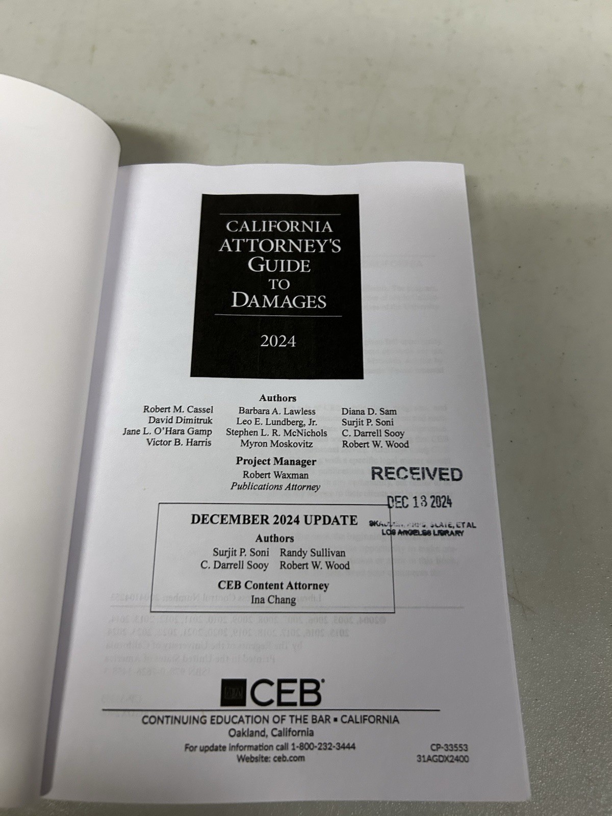 California Attorney's Guide to Damages 2024 Edition CEB