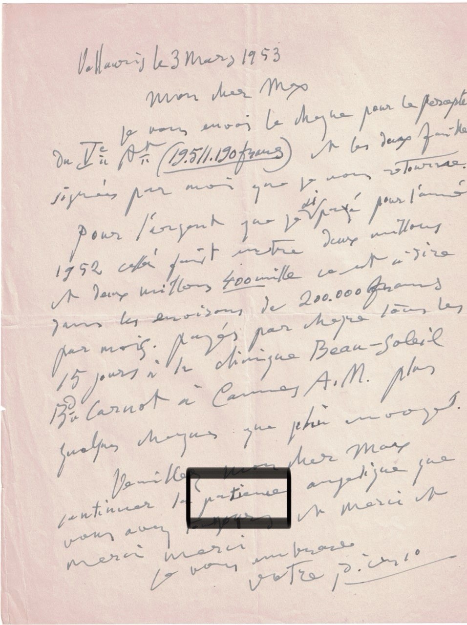 Pablo Picasso Handwritten Word Cut from a Autograph Letter Signed Beckett BAS