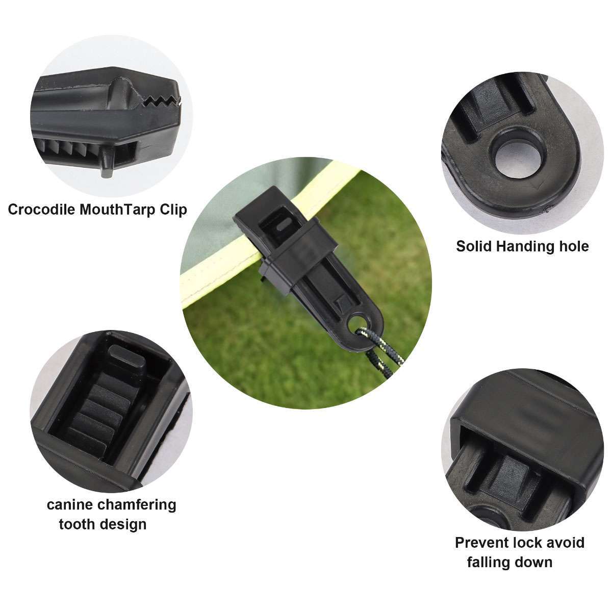 10/20 Adjustable Heavy Duty Lock Grip for Tarp & Shade Cloth Plastic Clips Black