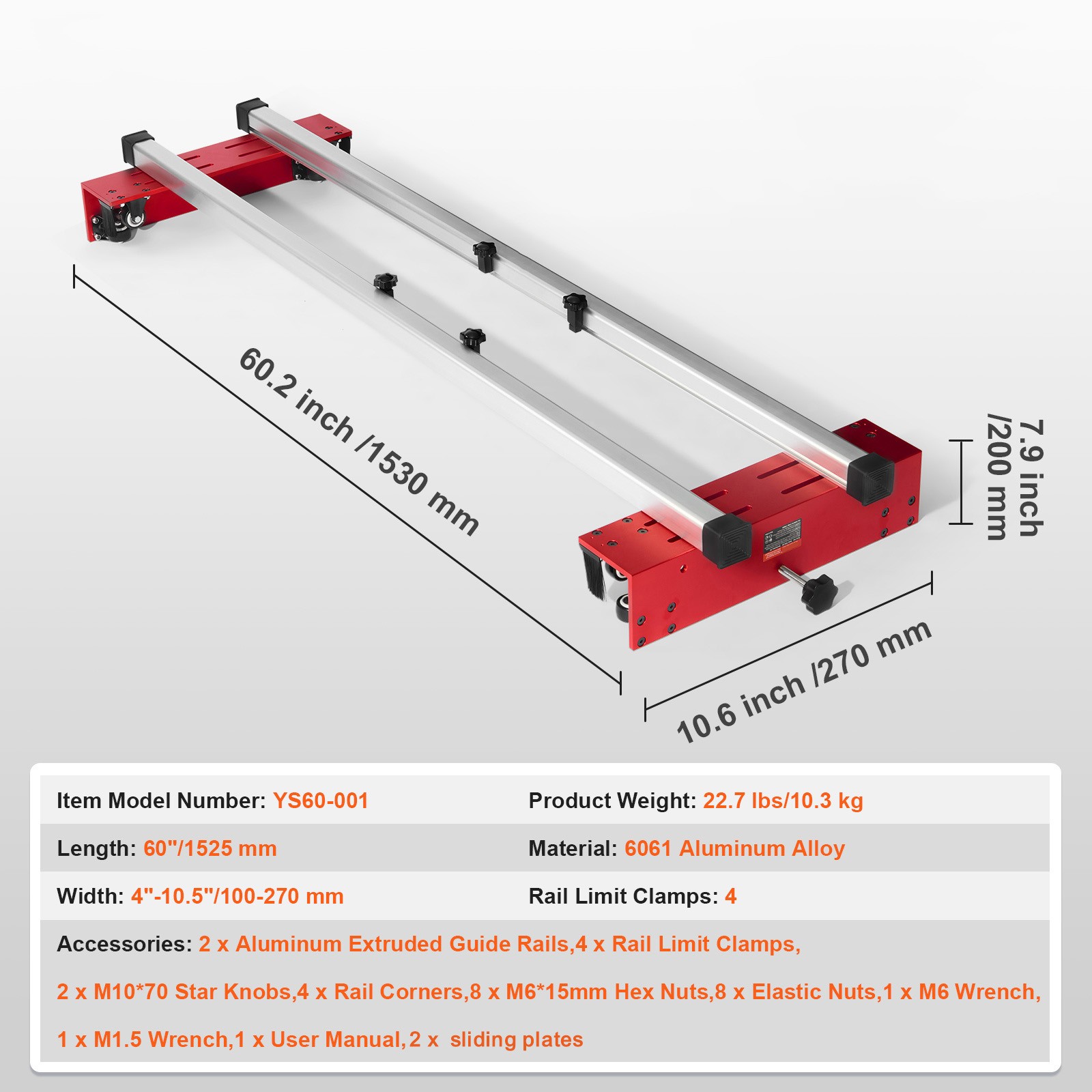 Router Sled Adjustable Wood Slab Flattening Mill Router Jig 60" Length