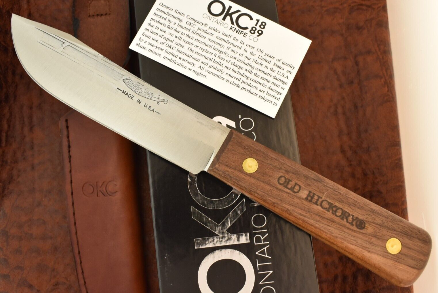 OLD HICKORY MADE IN USA WOOD FIXED BLADE HUNTING SKINNING BUTCHER KNIFE ONTARIO