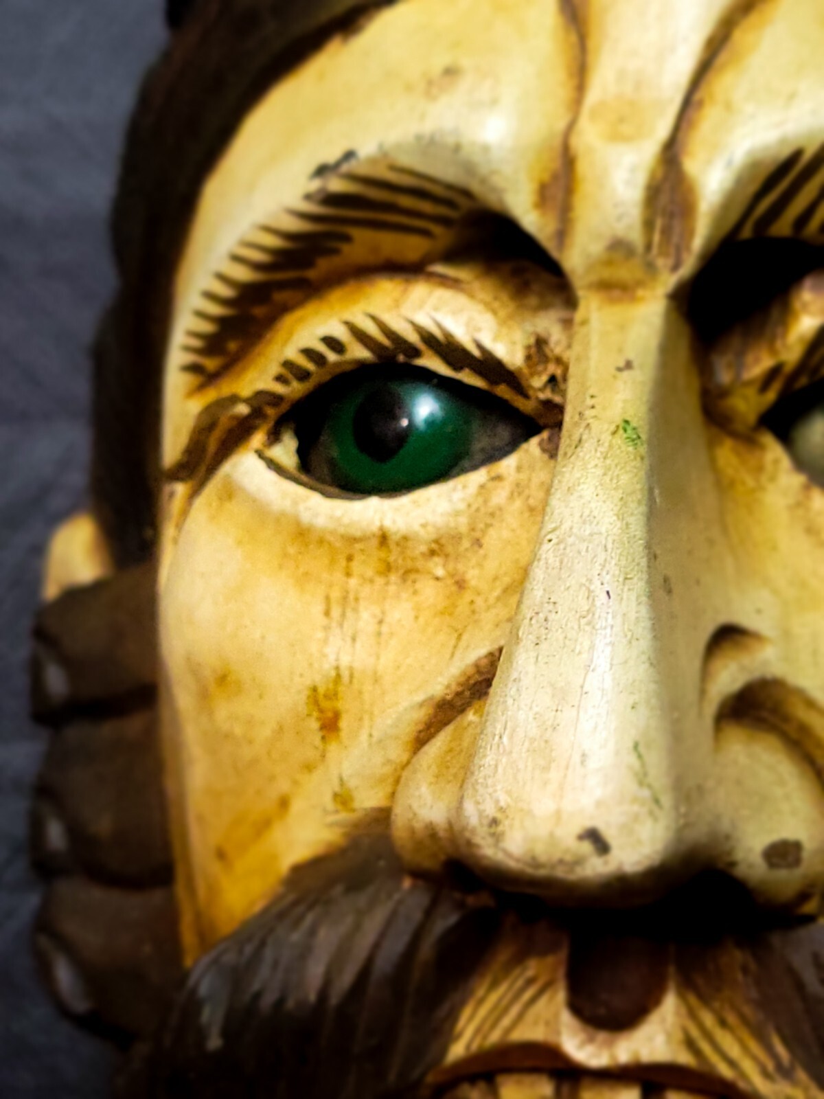 Antique Guatemalan Parade Dance Mask Wood Painted Glass Eyes Intact 19c