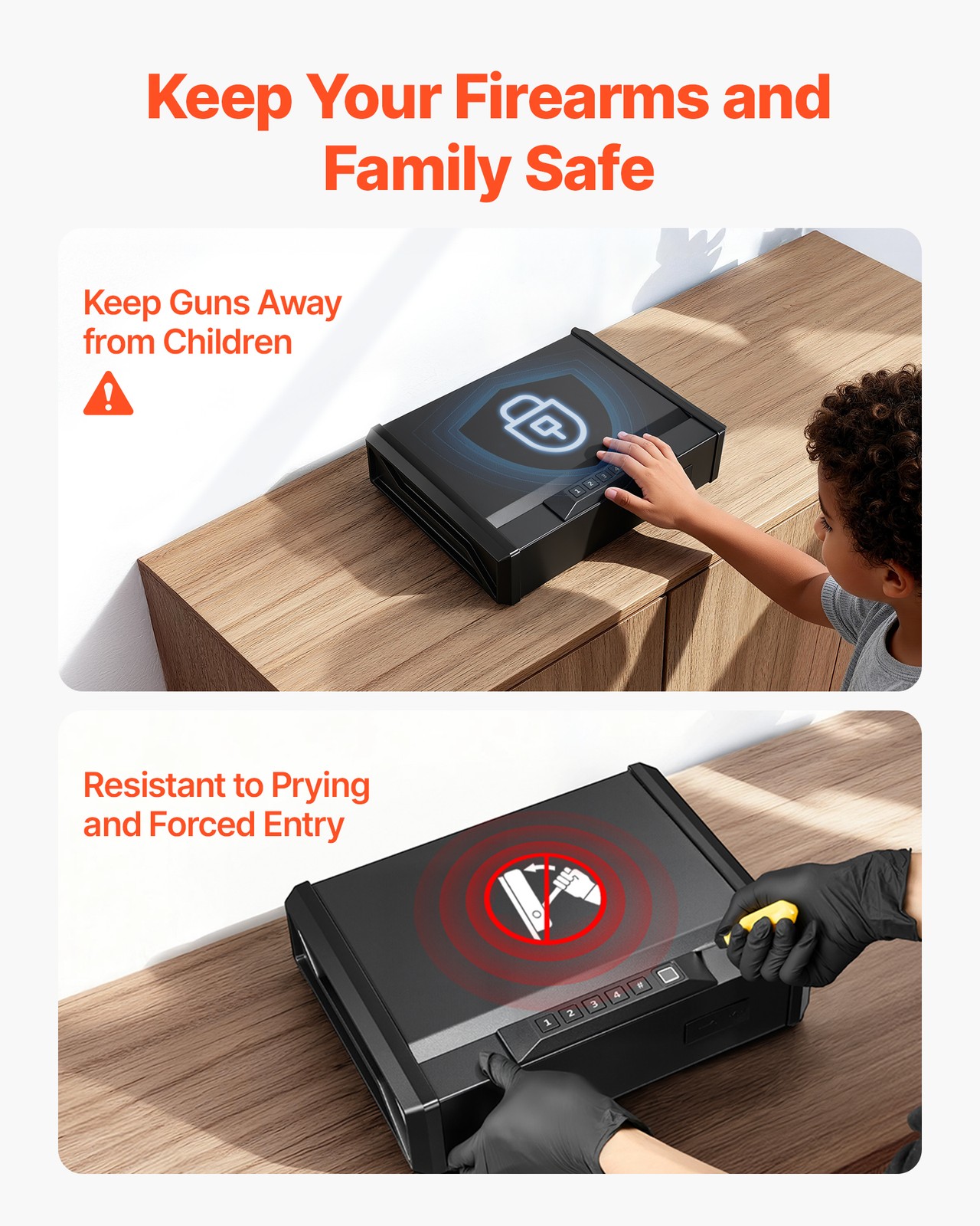 VEVOR Gun Safe with Fingerprint/Password/Key Lighting for 2 Pistols & Magazines