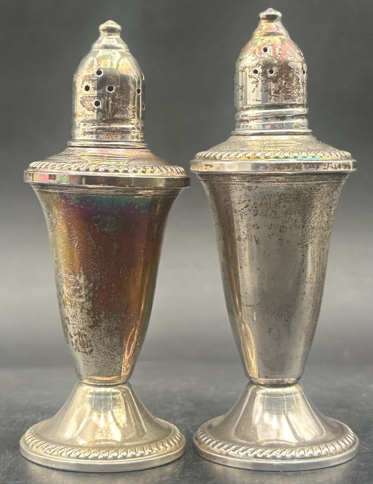 Duchin Creation Salt & Pepper Shakers Weighted Sterling Silver Over Glass