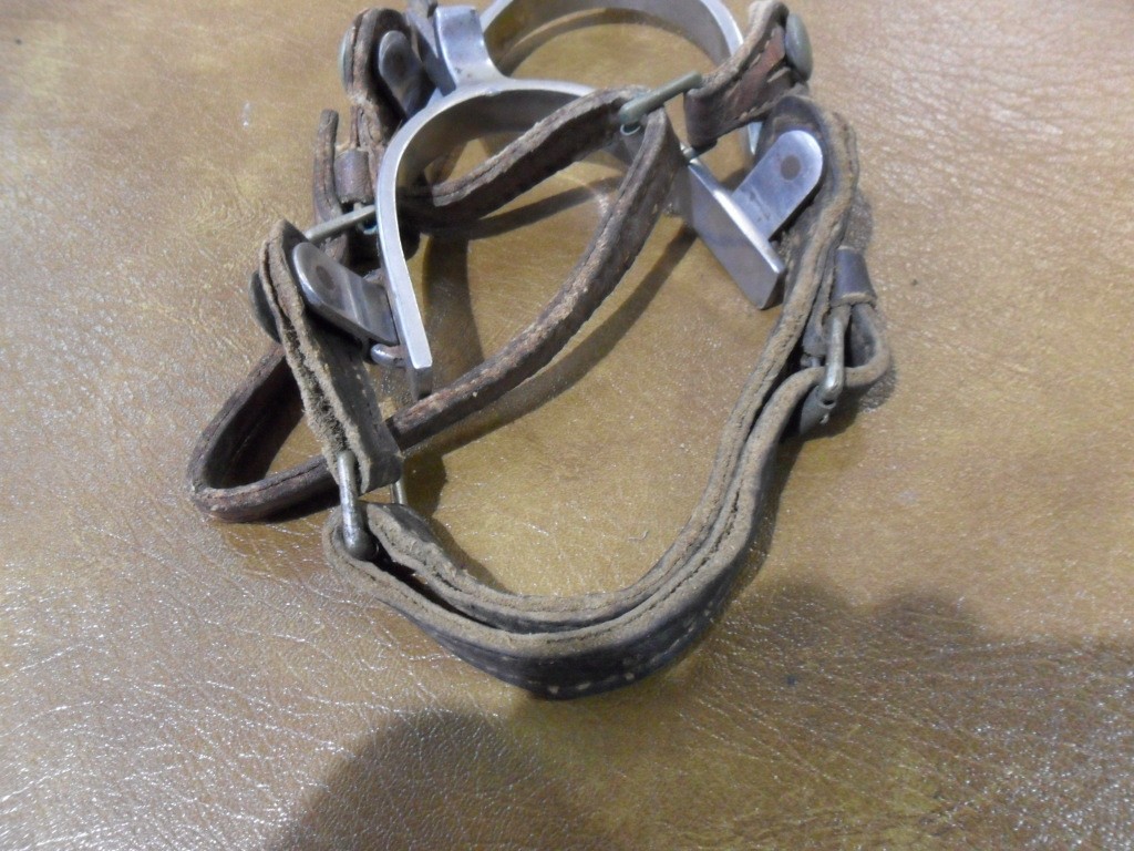 Vintage Crockett Stainless Spurs W/ Leather Straps Cutting Horse 55 Etched