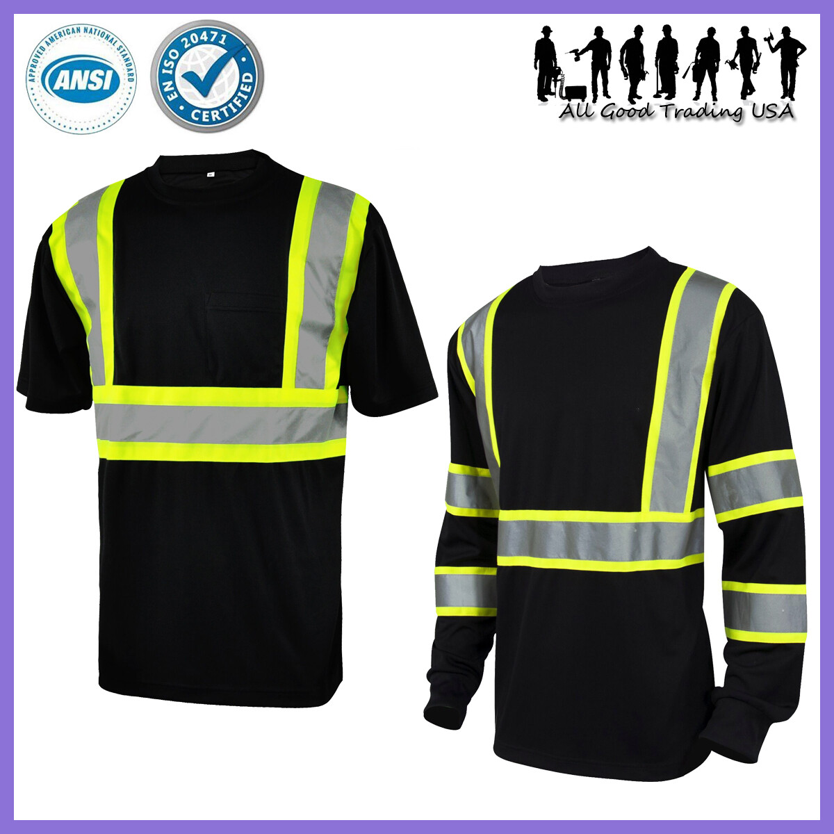 L&M Hi Vis Reflective Safety T-Shirt Black New with Tags