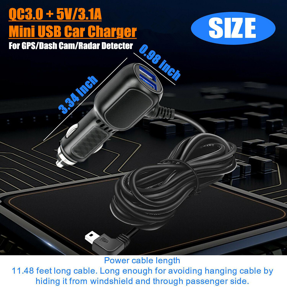 QC3.0 Car Charger Power Cord For Garmin Nuvi 50LM/T 55 LM/T 65 LM/T GPS Dash Cam