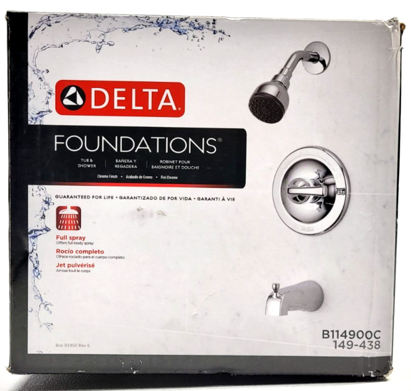 Delta B114900C Foundations Single-Handle 1-Spray Tub and Shower Faucet, Chrome