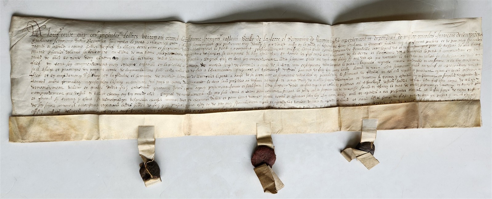 1707 MANUSCRIPT on VELLUM ANTIQUE LEGAL DOCUMENT w/ WAX SEALS in French