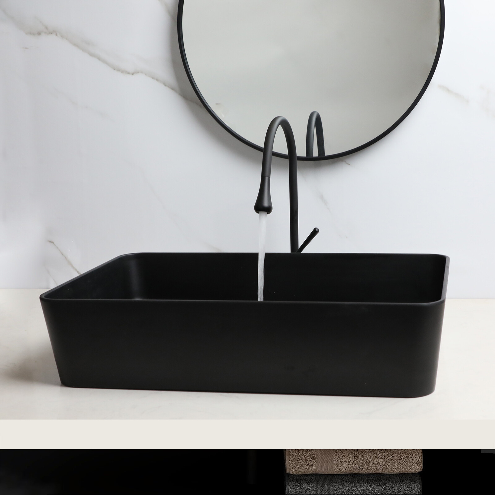 22.4inch Bathroom Vessel Sink Rectangle Resin Basin Bowl &Faucet And Drain Set