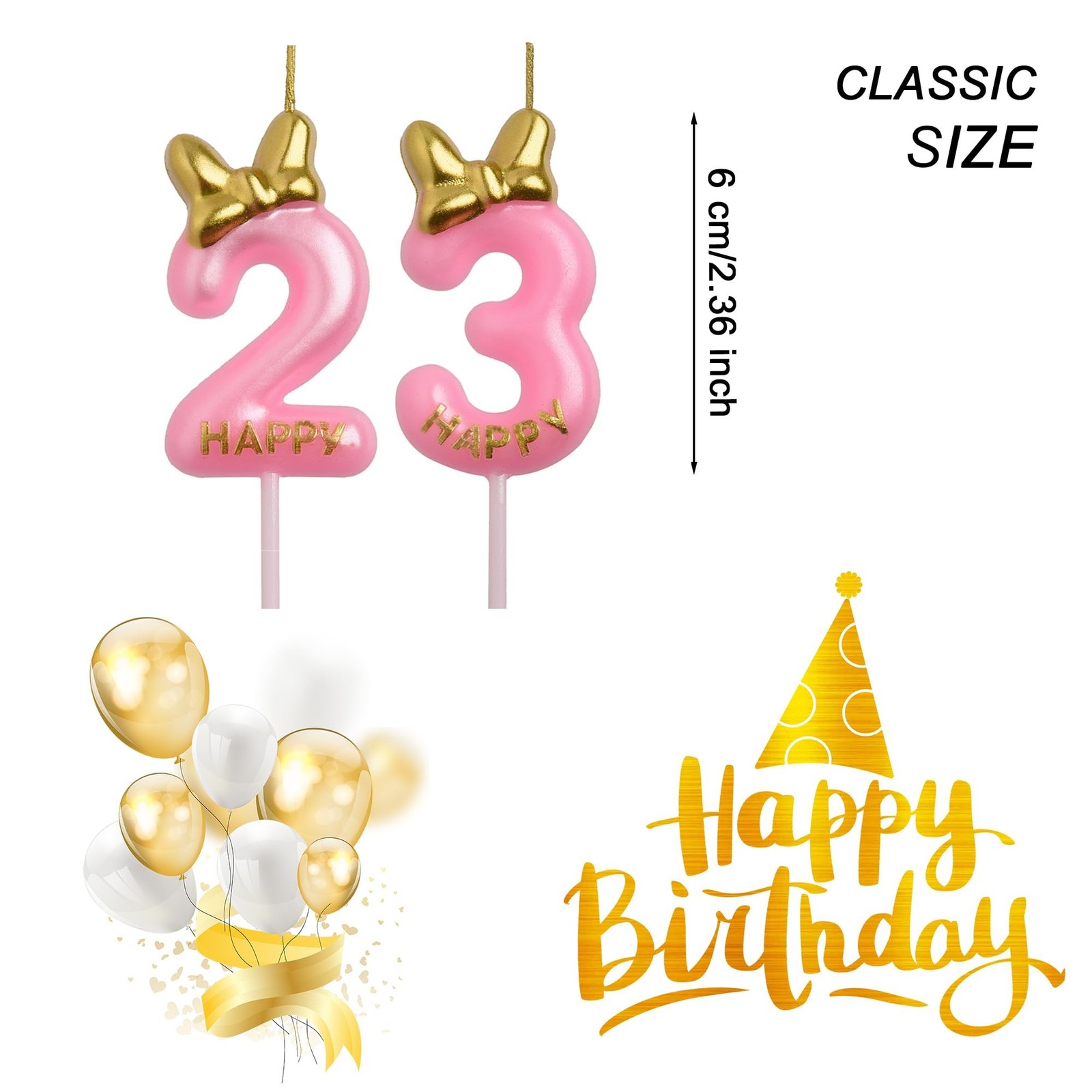 23rd 32nd Birthday Candles, Pink 32 23 Year Old Cake Topper Cute Number Birth...