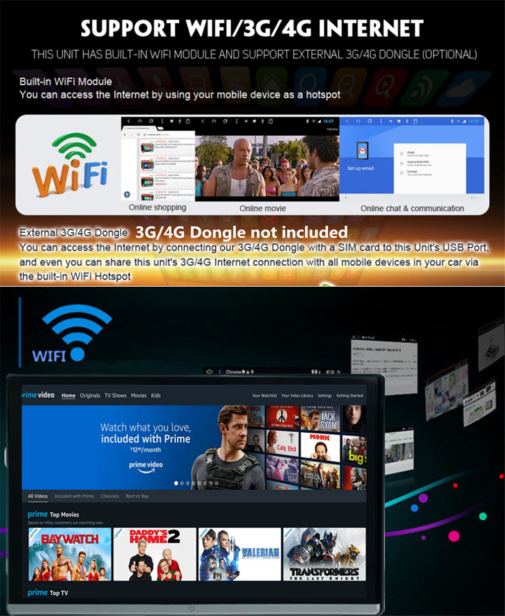 13.3''Car Rear Headrest TV Monitor 4+64GB WIFI Bluetooth Rotatable Screen Player