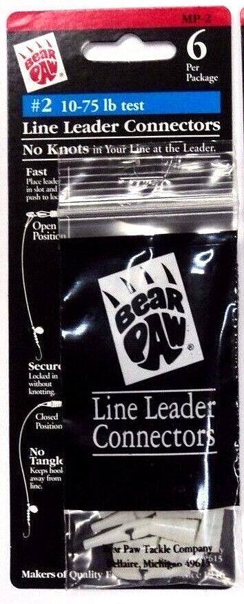 Bear Paw Line Leader Connectors, #2 (10-75 lb test) THREE Packs, No Knots #MP-2