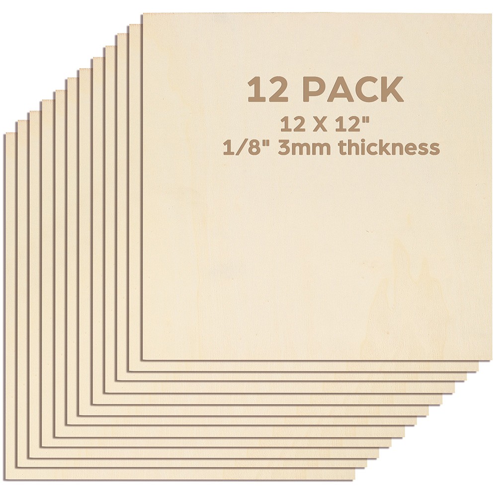 12 Pack Basswood Sheets for Craft 12 X 12 X 1/8 Inch 3mm Thick Plywood Sheets