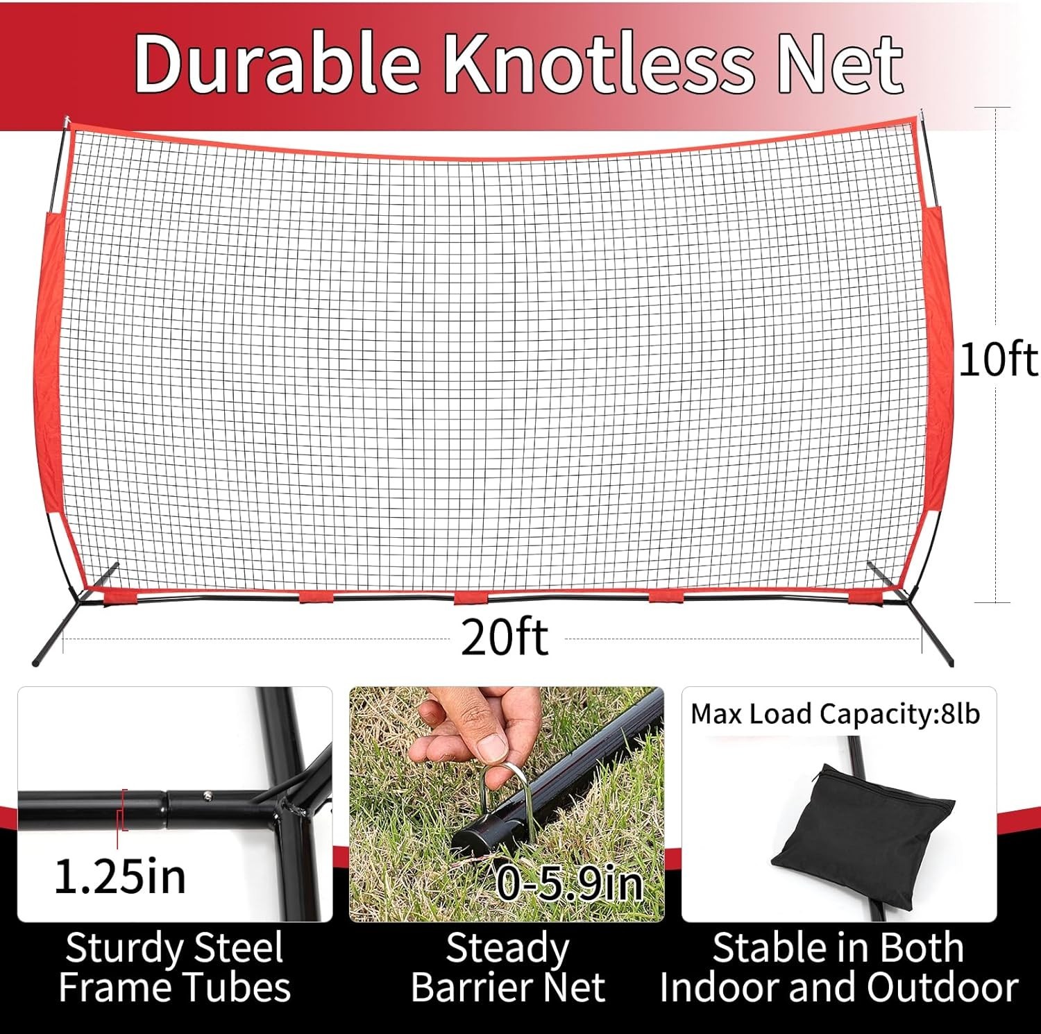 Wiseek Barricade Backstop Net Ball Sports 20x10ft Protection Screen A126G