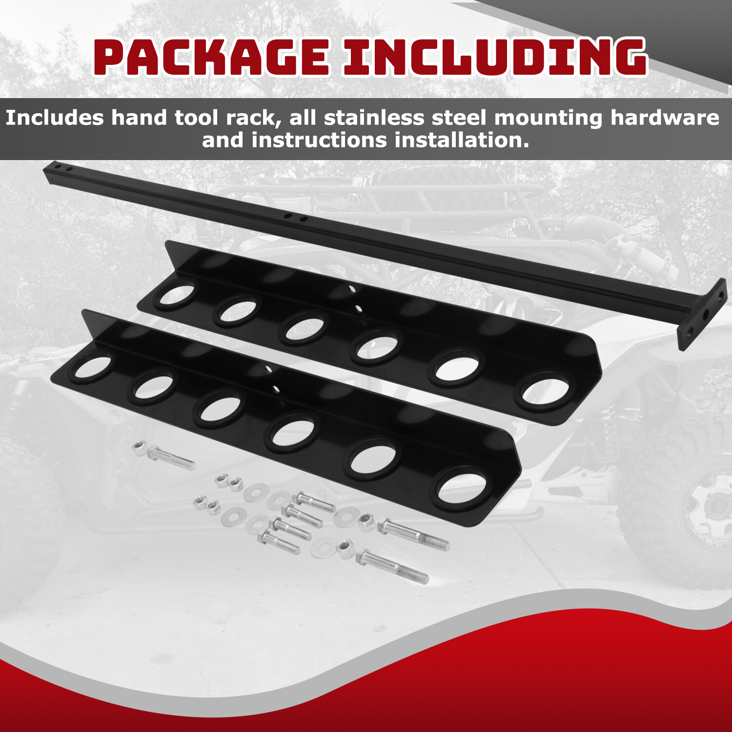 6-Hole Trailer Tool Rack – Shovel, Rake & Pickaxe Holder with Rubber Grommets