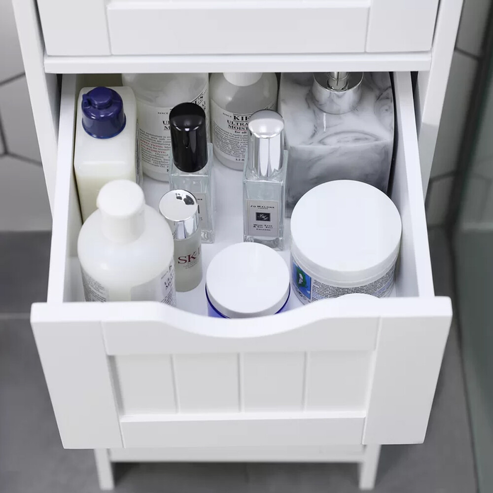 4 Drawers Bathroom Floor Cabinet Storage Organizer White Free Standing Cabinet