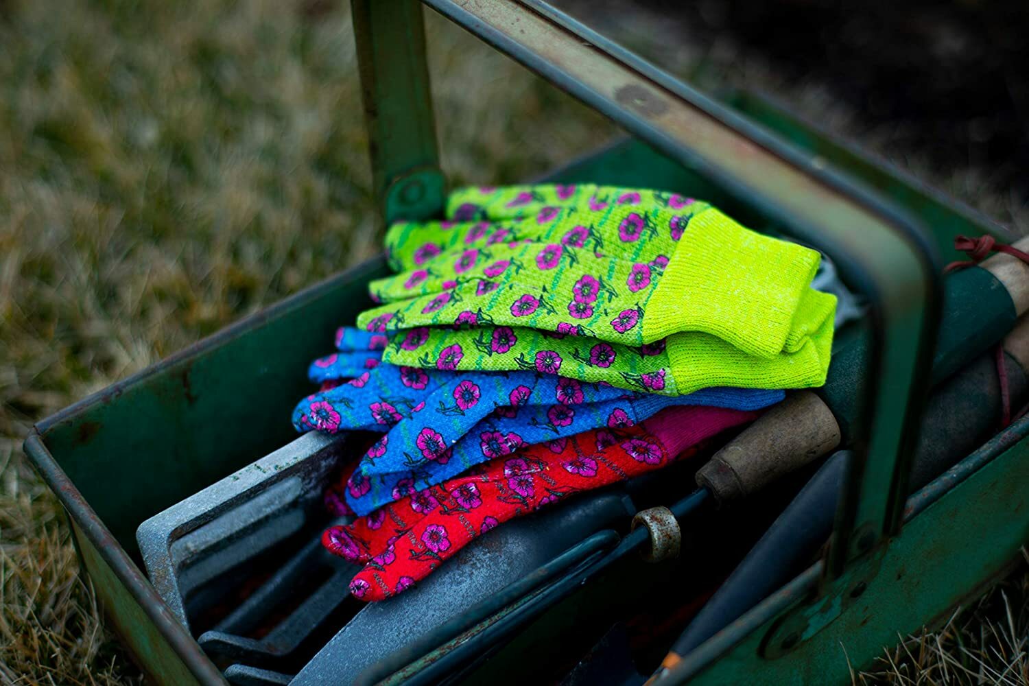 G & F 1823-3 JustForKids Soft Jersey Kids Garden Gloves, 3 Pairs Green/Red/Blue