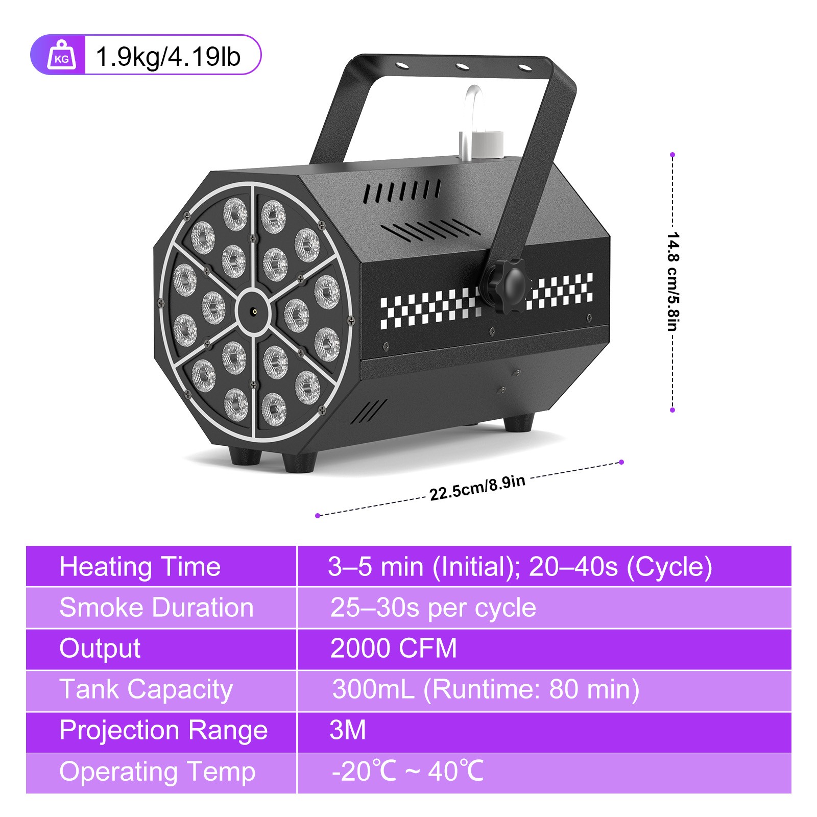 Smoke Fog Machine DMX DJ Party Vertical Spray Fog Stage Light RGB 18 LED Light