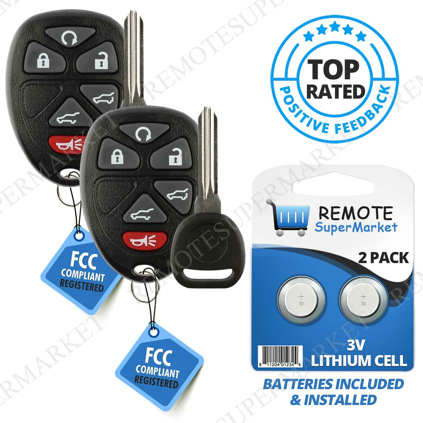 2 Replacement for 2007-2014 Chevy Tahoe Traverse GMC Yukon Remote Key Fob 6b Set