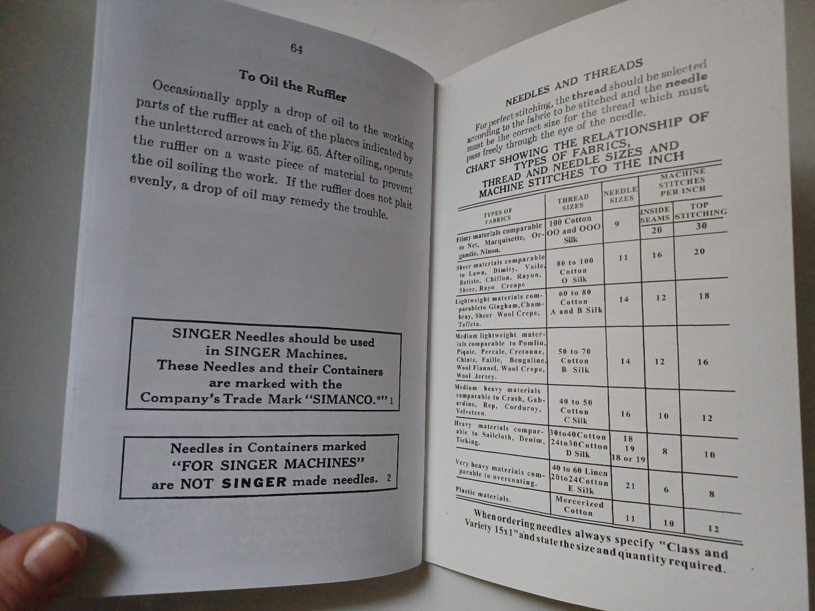 Singer 201-2 Manual Instruction Sewing Machine Reprint (Model 201)