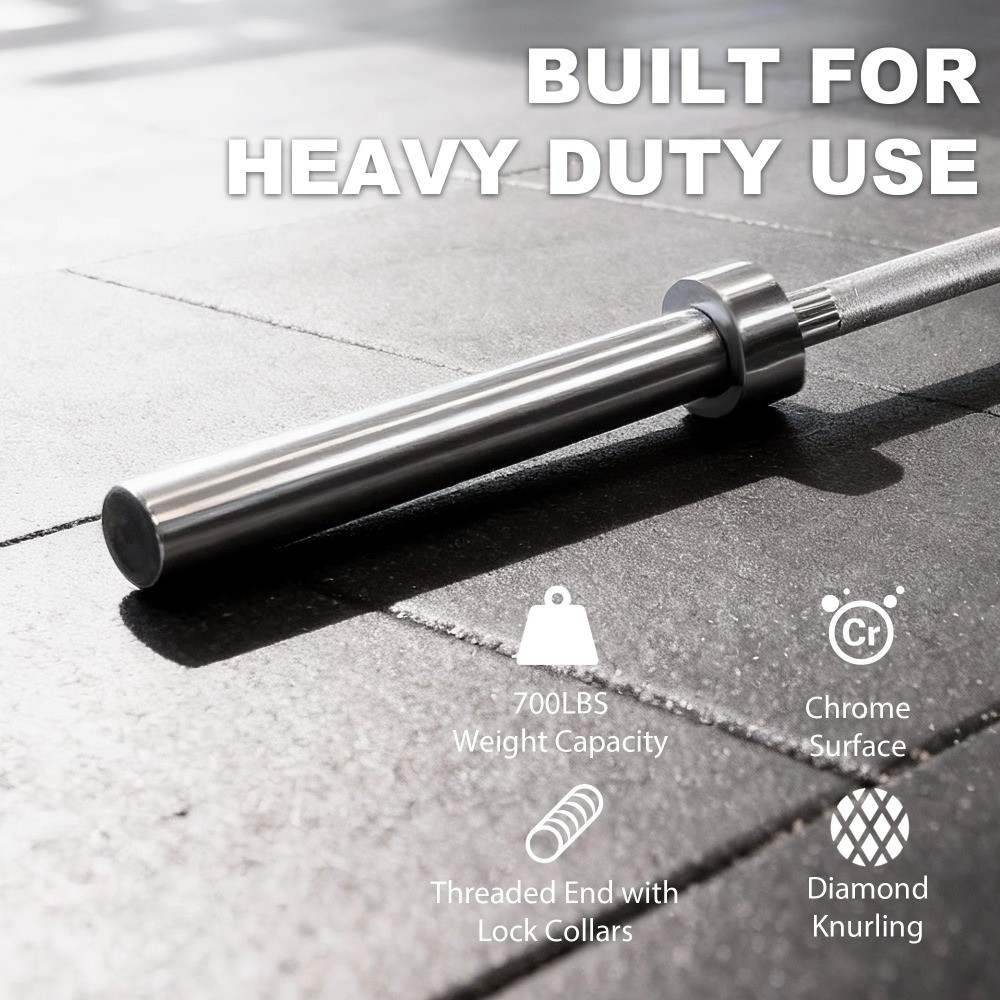 Straight Olympic Barbell, Alloy Steel, 2-Inch Diameter, Silver Finish, 6FT