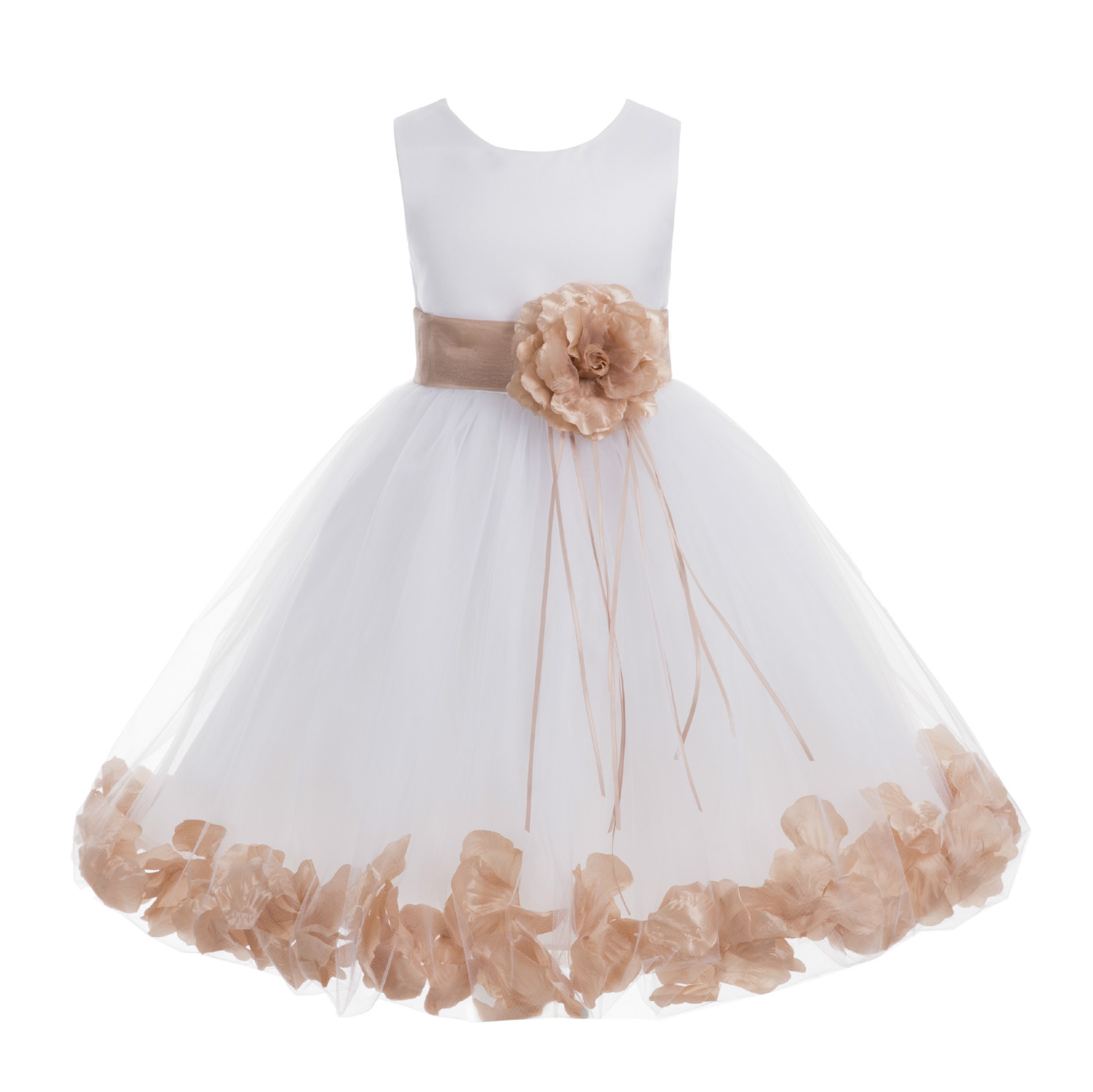 Wedding Pageant Floral Rose Petals White Flower Girl Dress Tulle Princess #007
