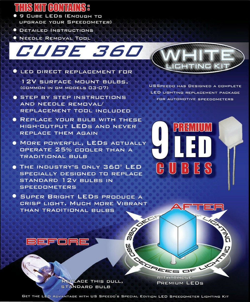 Speedo Gauge Bulbs to White LED Upgrade Package DIY for GM Trucks and SUVs 03-06