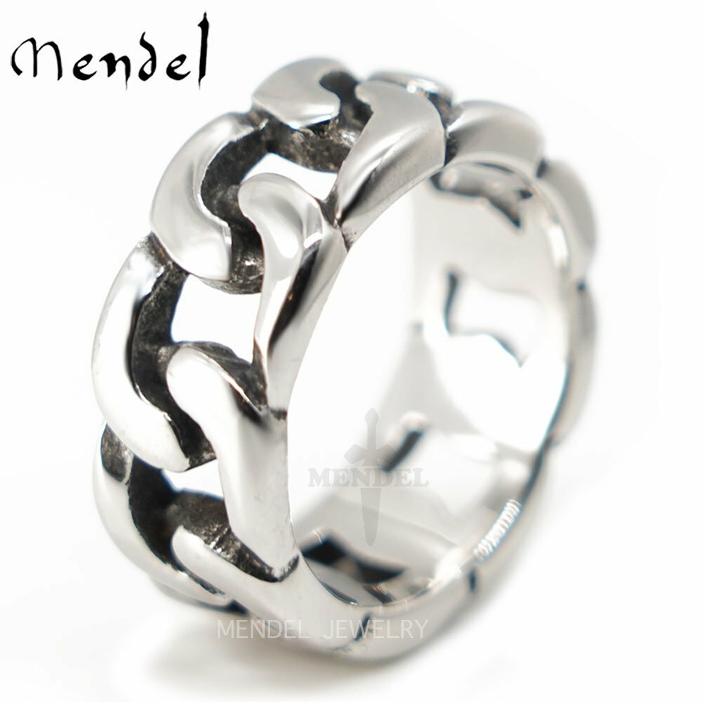 MENDEL Mens Biker Miami Cuban link Ring Band for Men Stainless Steel Size 7-15