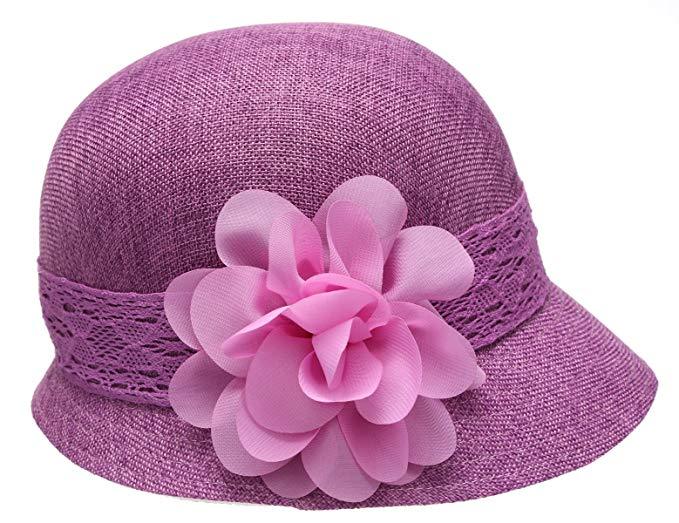 1920's Inspired Women's Gatsby Linen Cloche Hat With Lace Band and Flower
