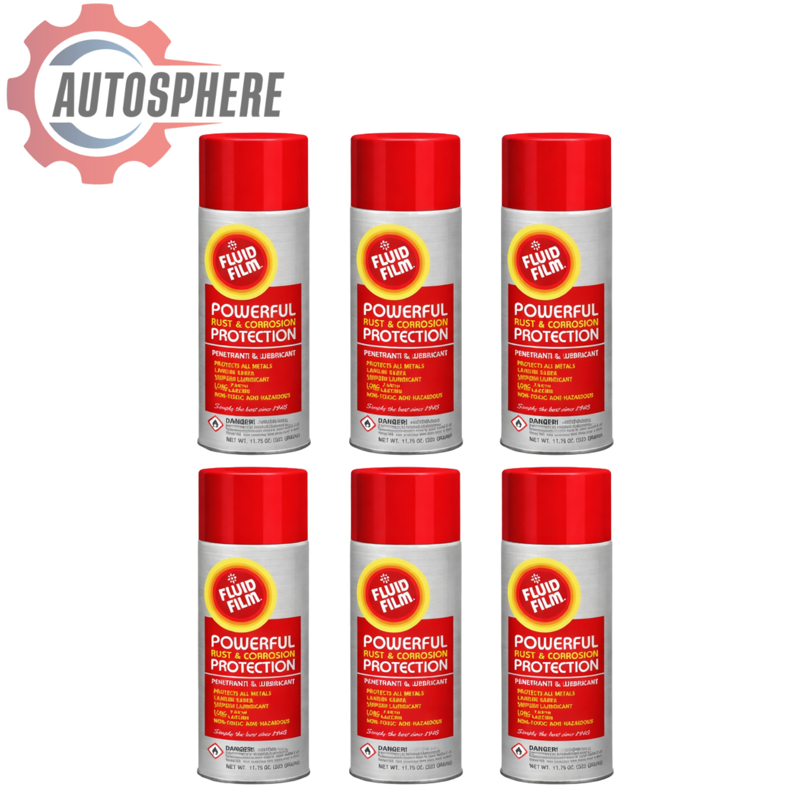 Fluid Film Rust Corrosion Penetrant Lubricant Preventative, Aerosol Can 6-Pack