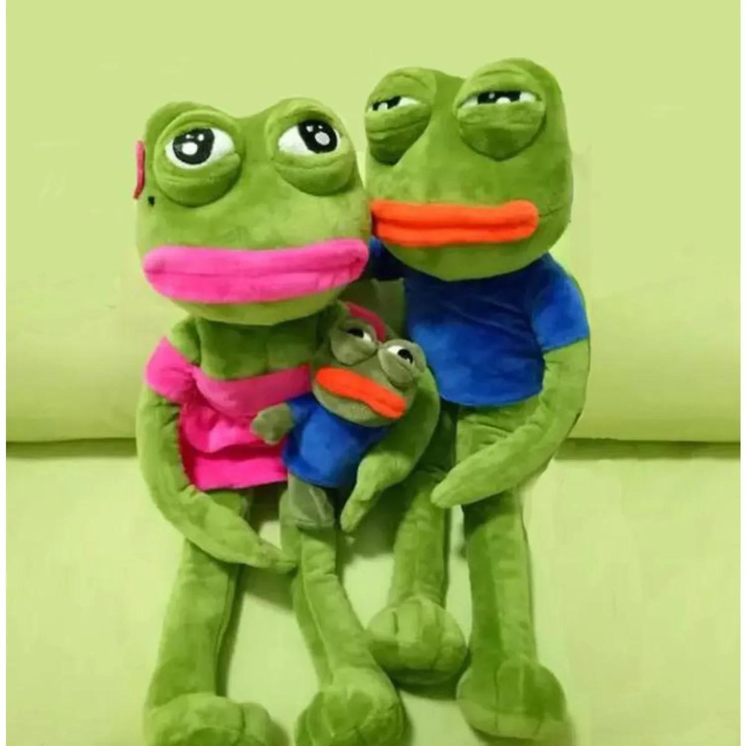 45cm Sad Frog Plush Toy Soft Stuffed Pillow Magic Expression Pepe With Babies