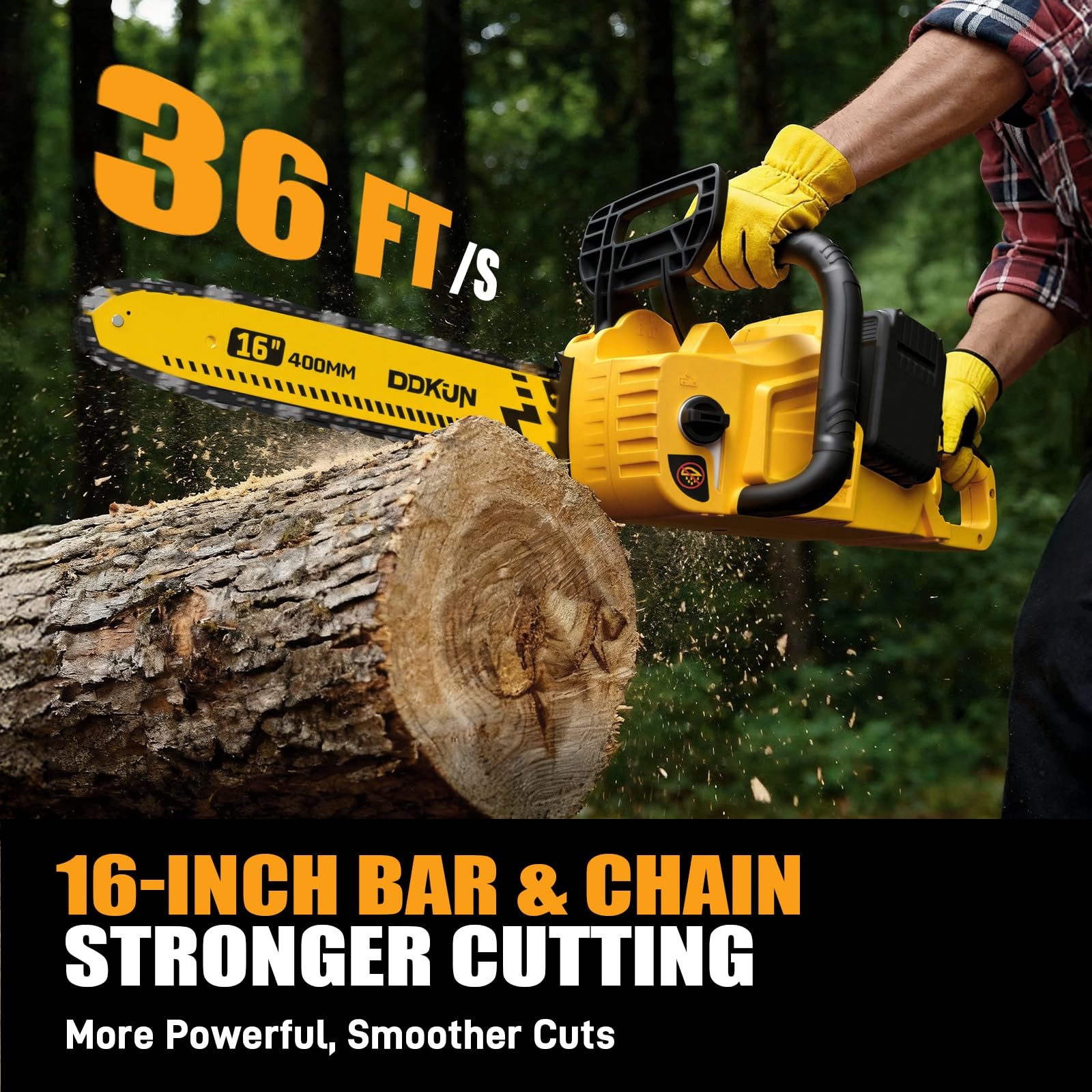 DDKUN 16-Inch Brushless Chainsaw, 40V (2 x 20V MAX) Cordless Battery Yellow