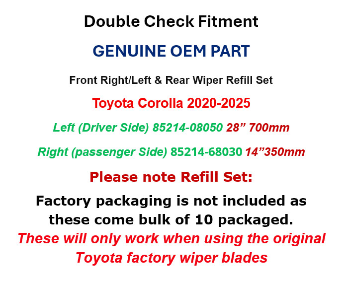 2020-2025 Toyota Corolla Windshield Wiper Refill Set GENUINE OEM PART