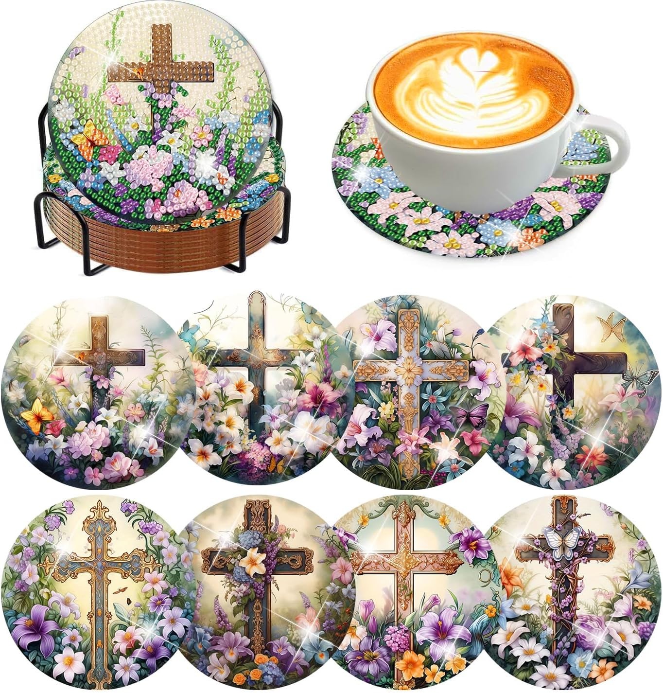8 Pcs Diamond Art Coasters Kits for Adults - Christ Cross Diamond Painting Coast