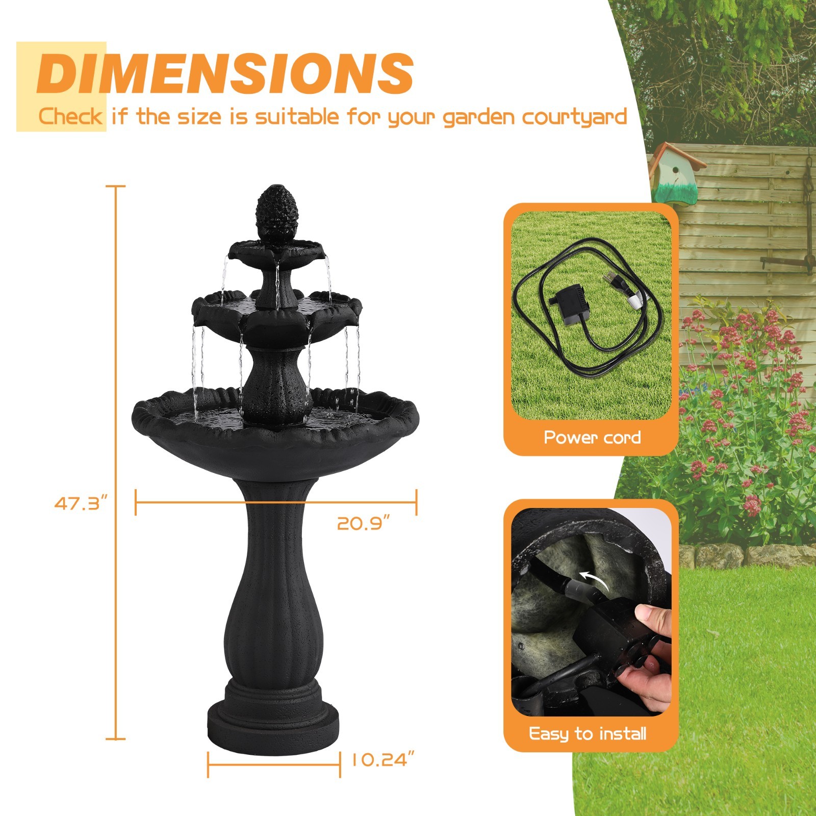 Italian Feature Faux Stone Freestanding Outdoor Water Fountain