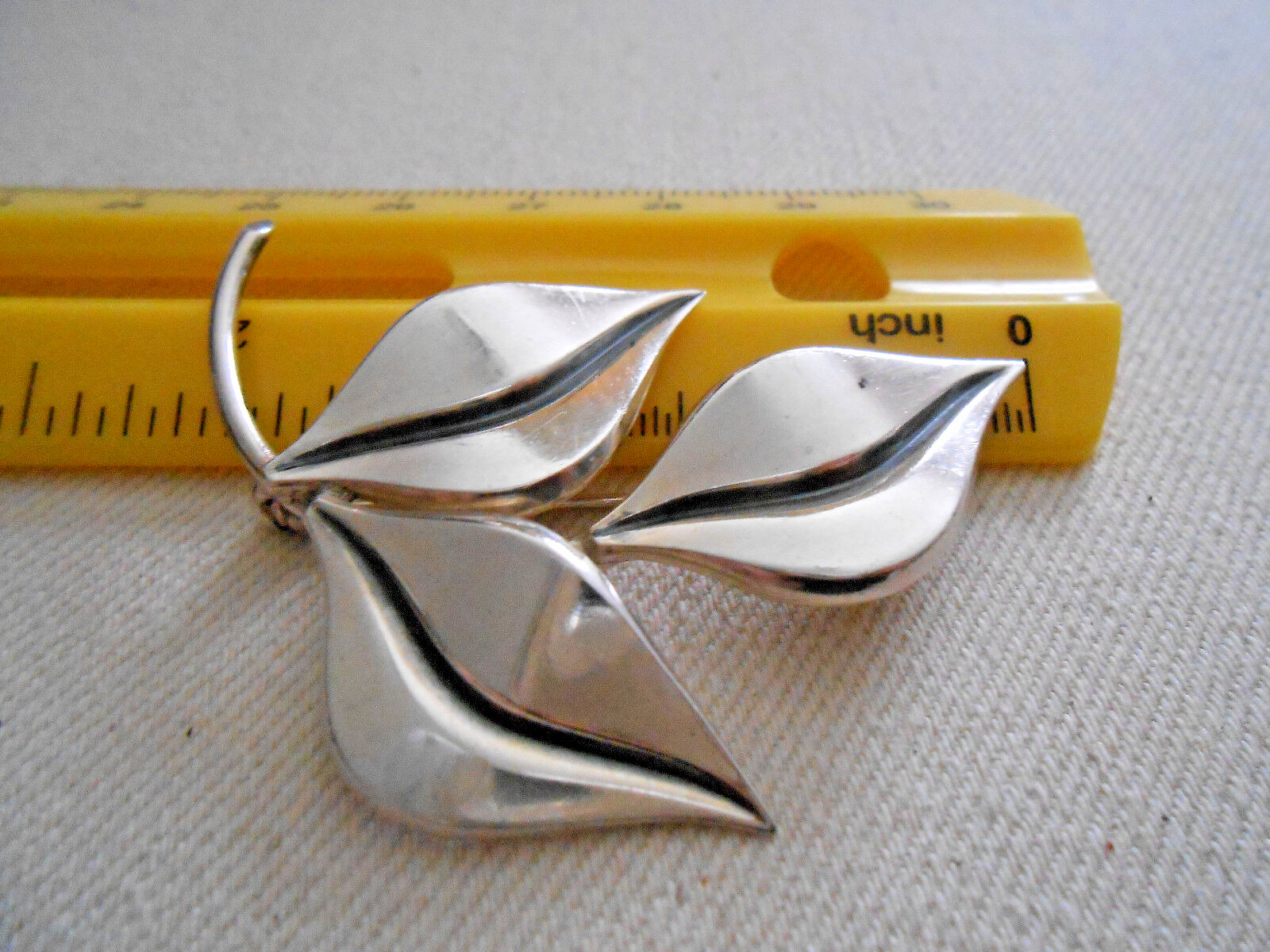 Vintage Signed Sterling Silver Triple Leaf Brooch 242415