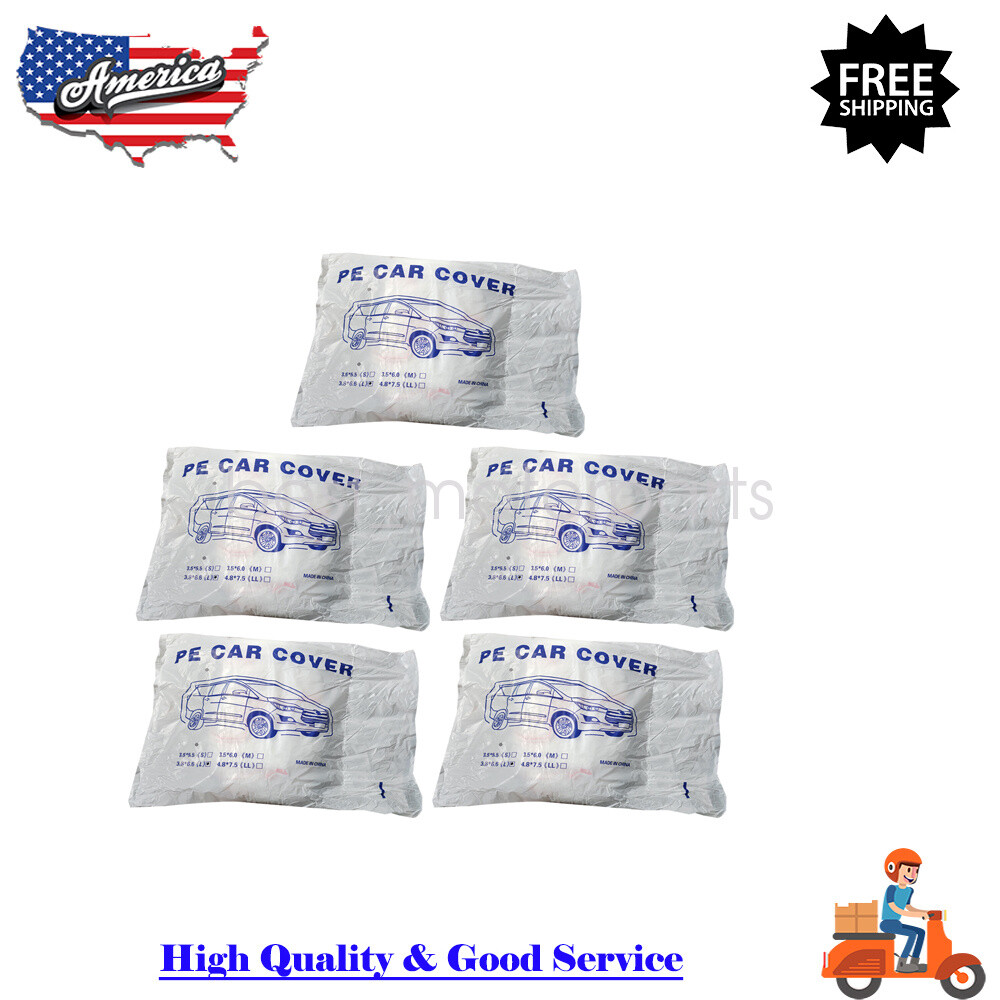 5 PACK Clear Plastic Disposable Car Cover Temporary Universal Rain Dust Garage