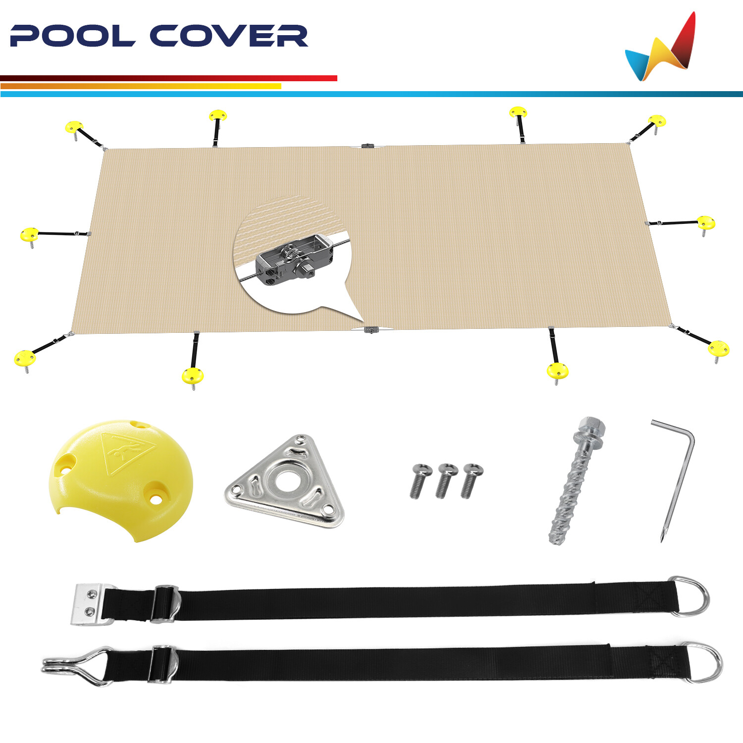 Inground Swimming Pool Cover Rectangle Heavy Duty Safety Winter Mesh Cover Beige