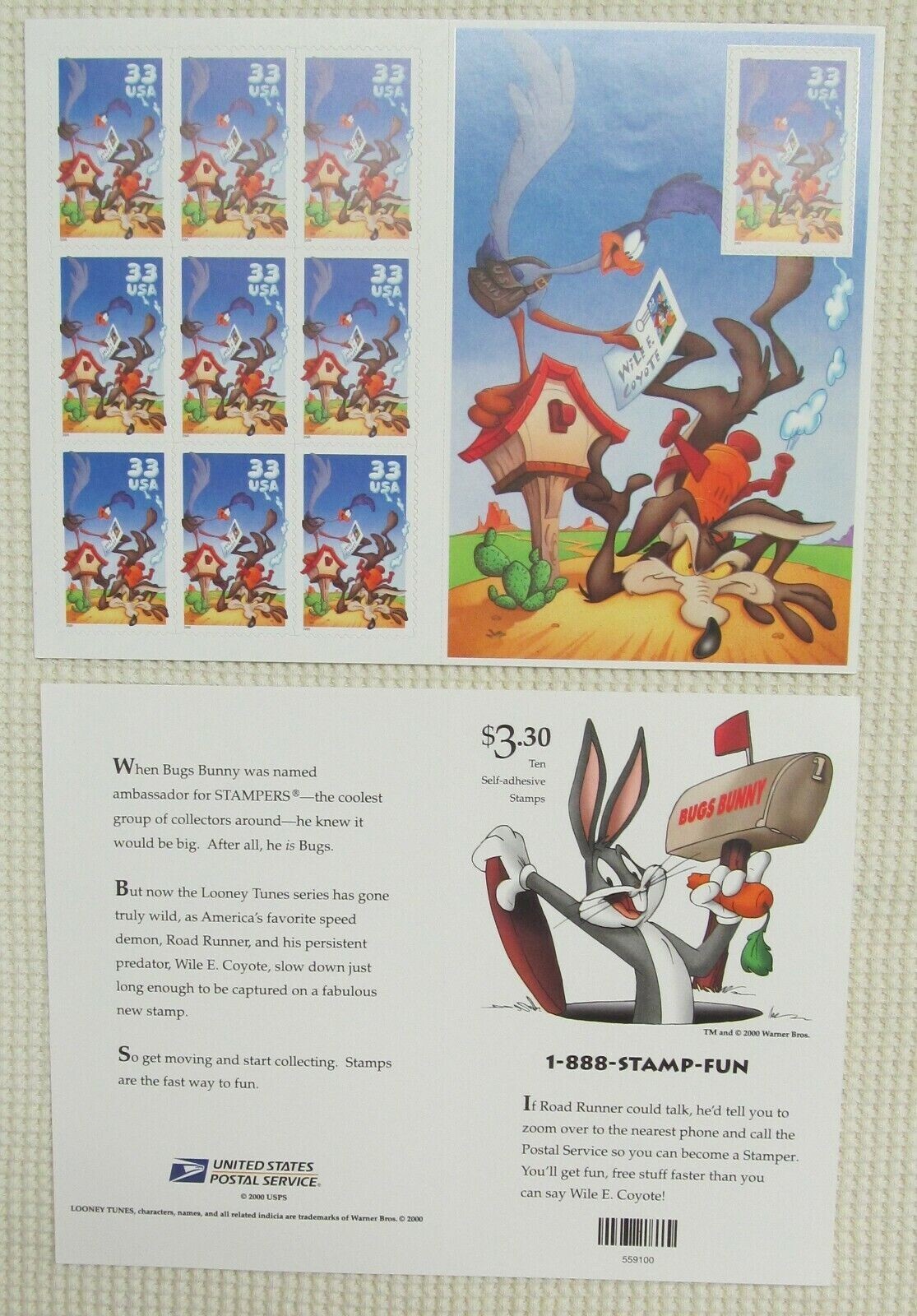 Five Booklets x 10 = 50 of LOONEY TUNES Bugs Bunny Complete Set US Postage Stamp