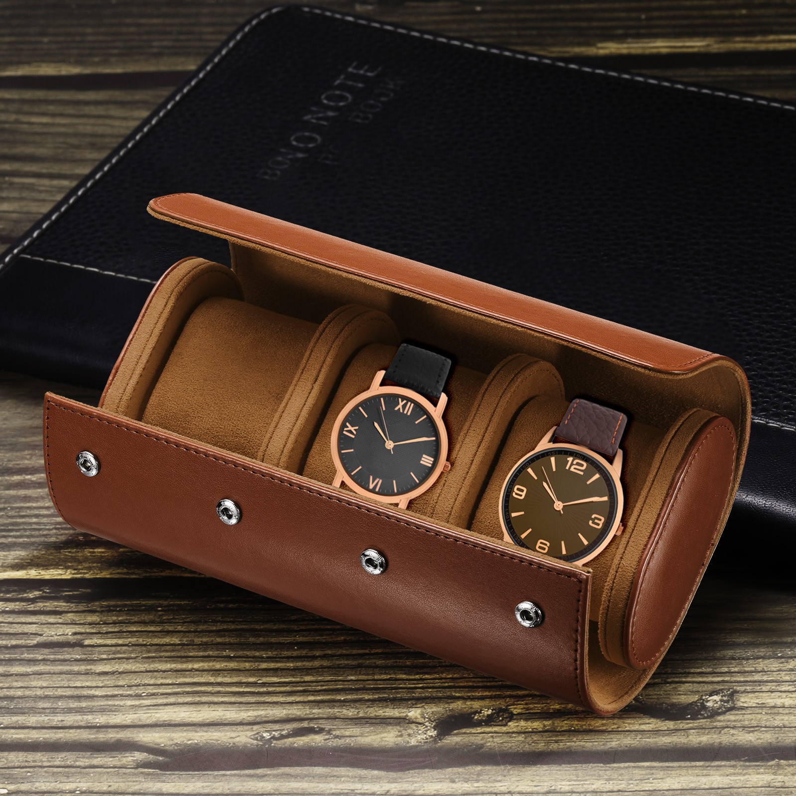 Leather Watch Travel Case for Men Women Watch Holding, 3 Slot, Brown