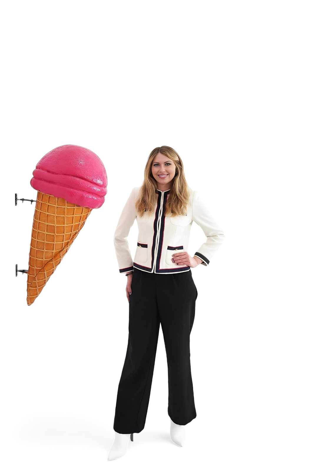 Ice Cream Cone Statue Hot Pink Scoop Wall Hanging Waffle Cone 3Ft Indoor Outdoor