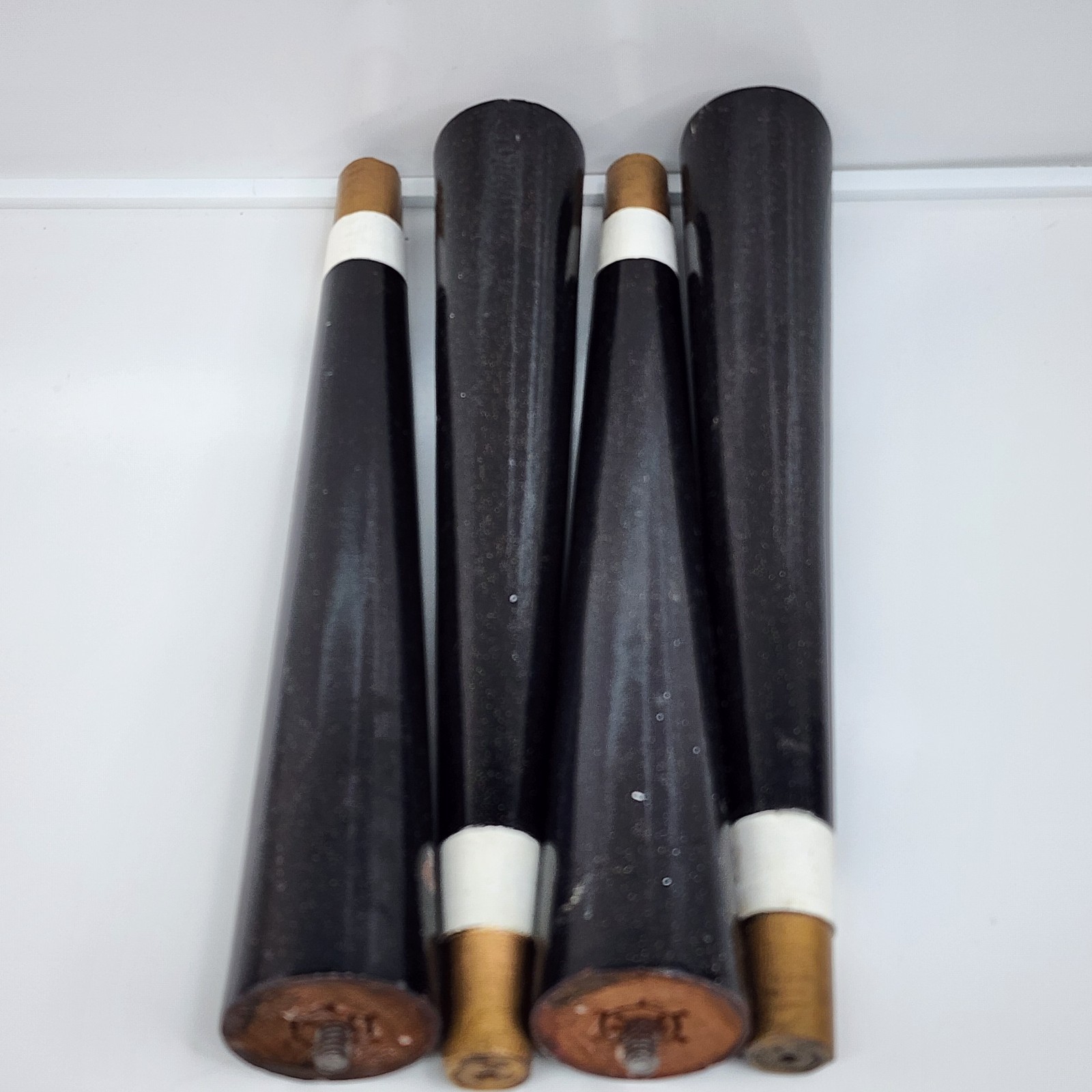 Vintage MCM Tapered Wood Furniture Legs 12" Black Brass Caps Mid Century Modern