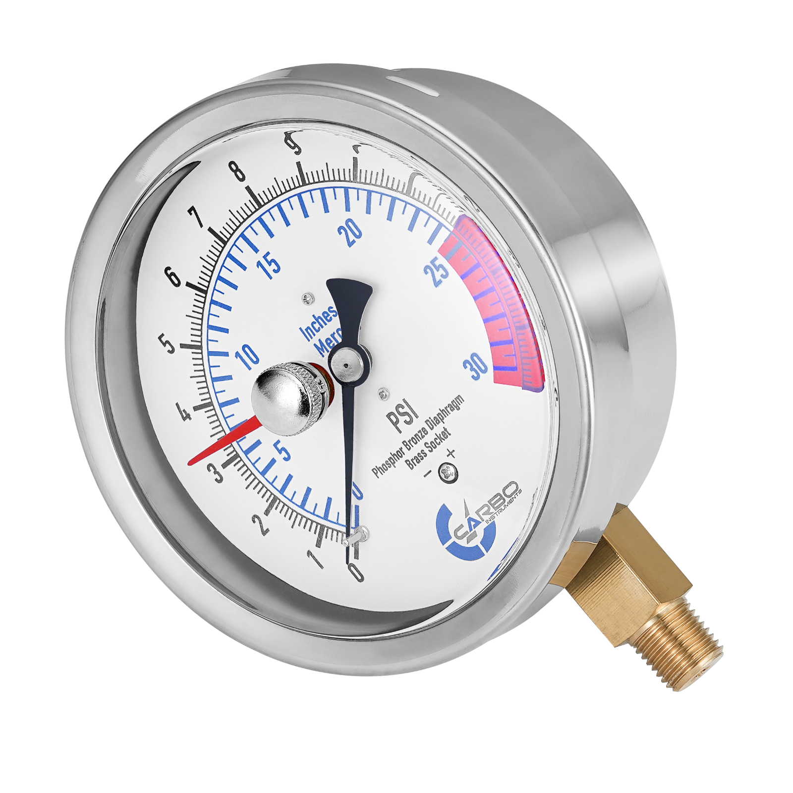 4" Gas Test CAPSULE Pressure Gauge 15 Pound, 15 PSI, 3/4” FNPT