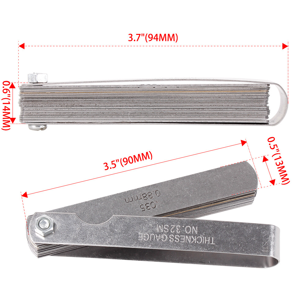 32 Blade Feeler Filler Gauge Spark Plug Gap Metric Imperial Measuring Brass Tool