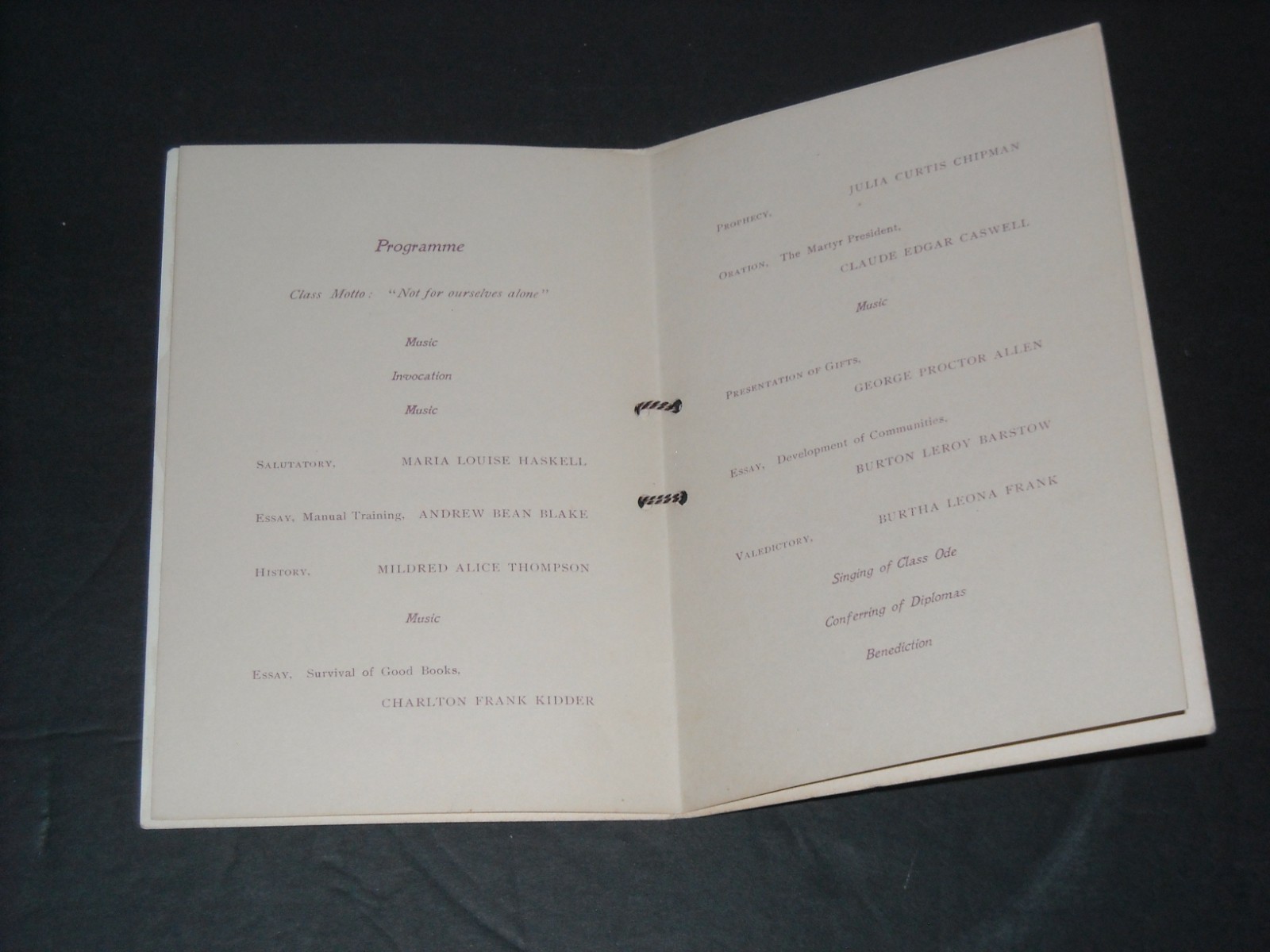 Antique 1901 Pennell Institute Graduation Exercises Program Gray,Maine
