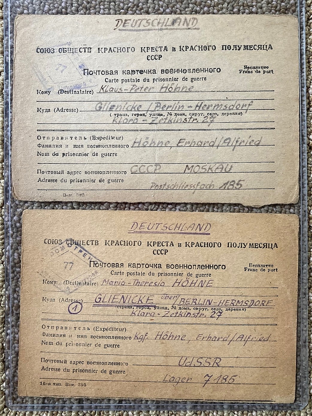 RARE! WW2 GERMAN PRISONER OF WAR FAMILY CORRESPONCE ARCHIVE (BERLIN-MOSCOW) 1946